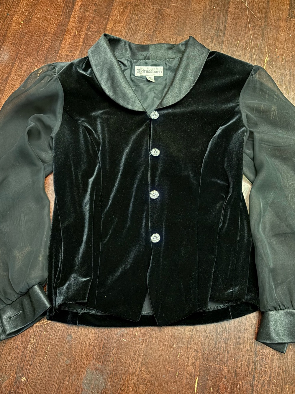 90’s Vintage Black Velvet Blazer with Sheer Sleeves